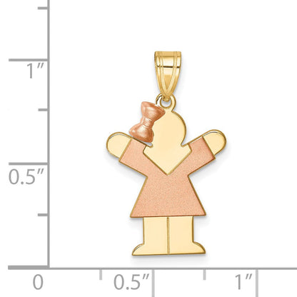 14k Two-tone Gold Two-tone Gold Small Girl w/ Bow on Left Engravable Charm
