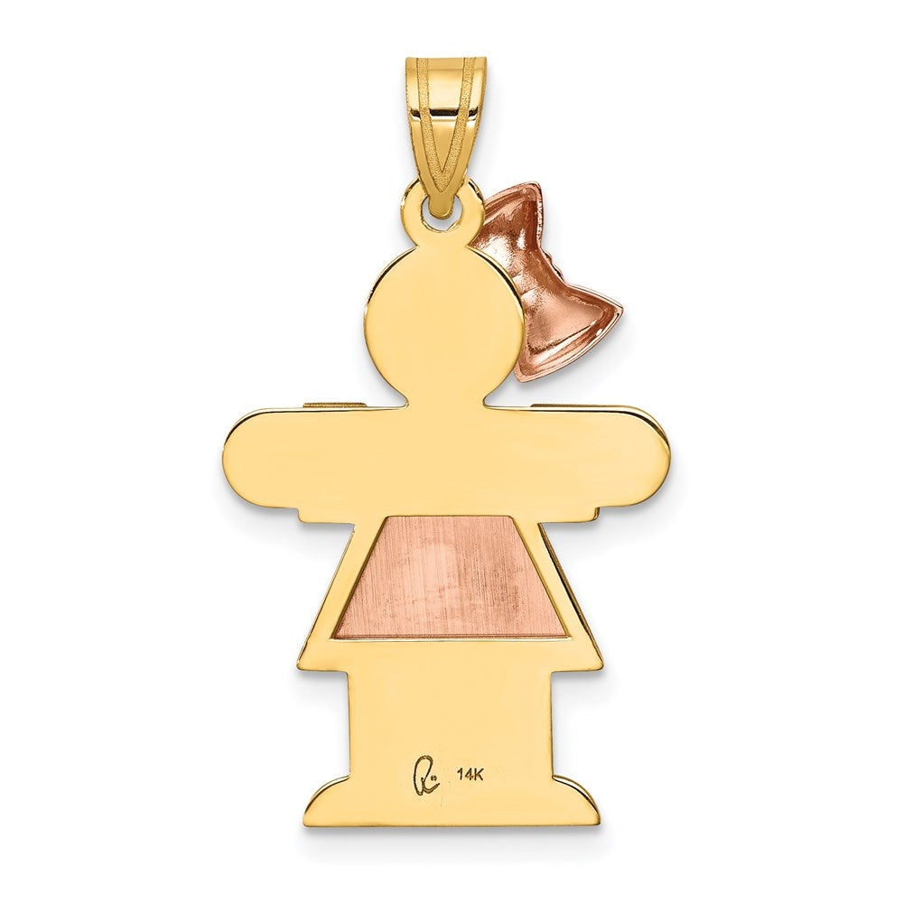 14k Two-tone Gold Two-tone Gold Large Girl w/Bow on Left Engravable Charm