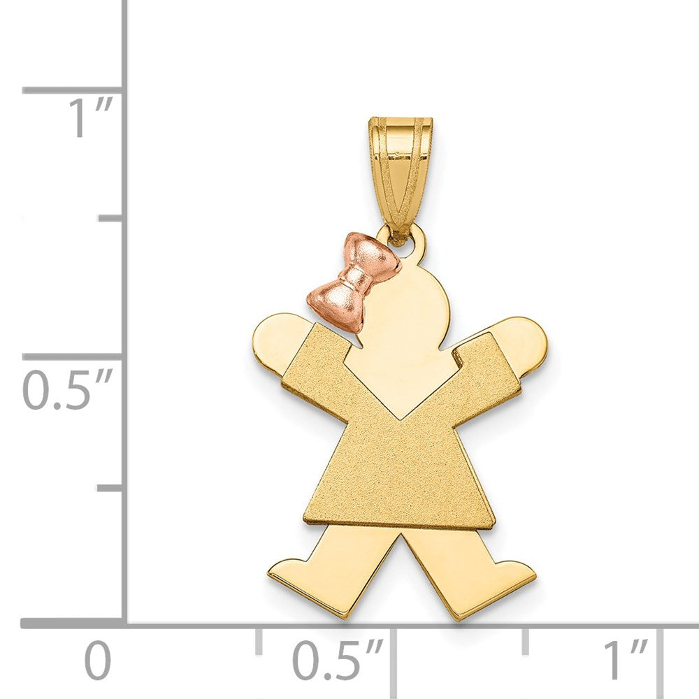 14k Two-tone Gold Two-tone Gold Small Girl with Bow on Left Engravable Charm