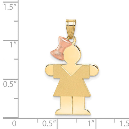 14k Two-tone Gold Two-tone Gold Large Girl with Bow on Left Engravable Charm