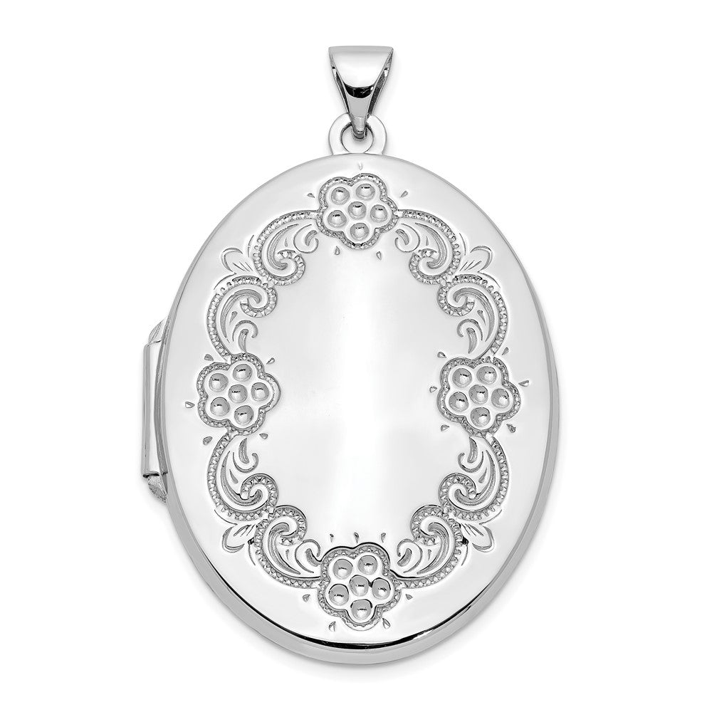 14k White Gold 14k White Gold Floral Oval Locket