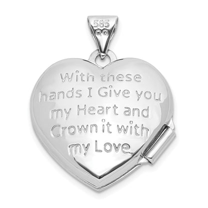 14k White Gold 14k White Gold Diamond Heart Claddagh Locket