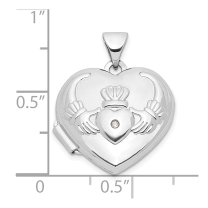 14k White Gold 14k White Gold Diamond Heart Claddagh Locket