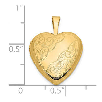 14k Yellow Gold 14ky 16mm Leaf and Scroll Heart Locket