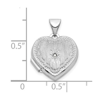 14k White Gold 14k White Gold Brushed Diamond Star 15mm Heart Locket