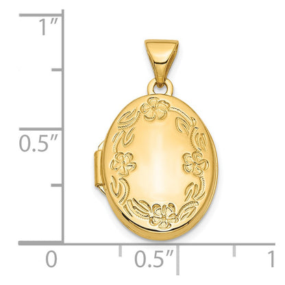 14K Yellow Gold Floral 17mm Oval Locket