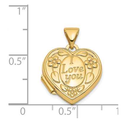 14k Yellow Gold 14k Floral I LOVE YOU Heart Locket