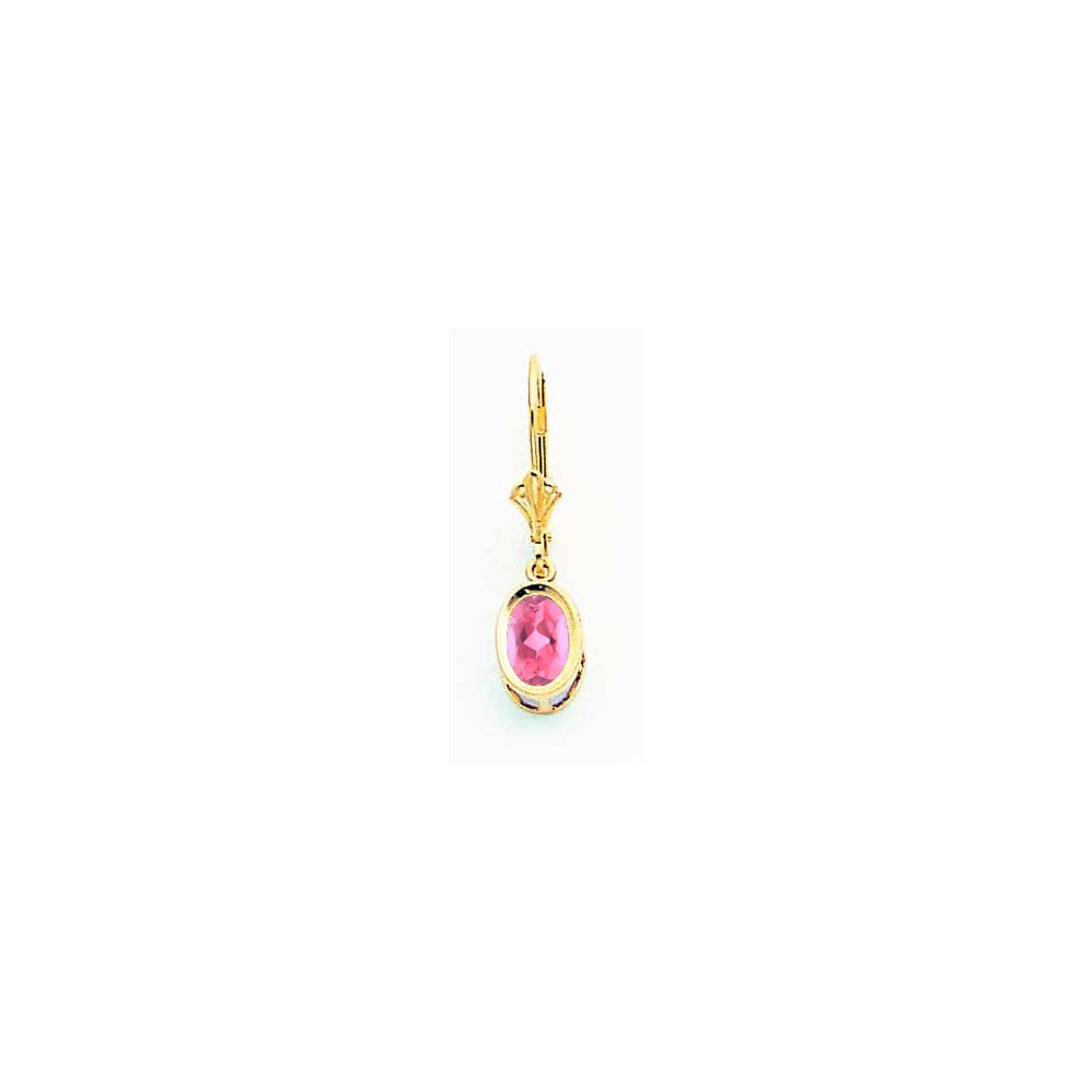 14k Yellow Gold 7x5mm Oval Pink Tourmaline leverback earring