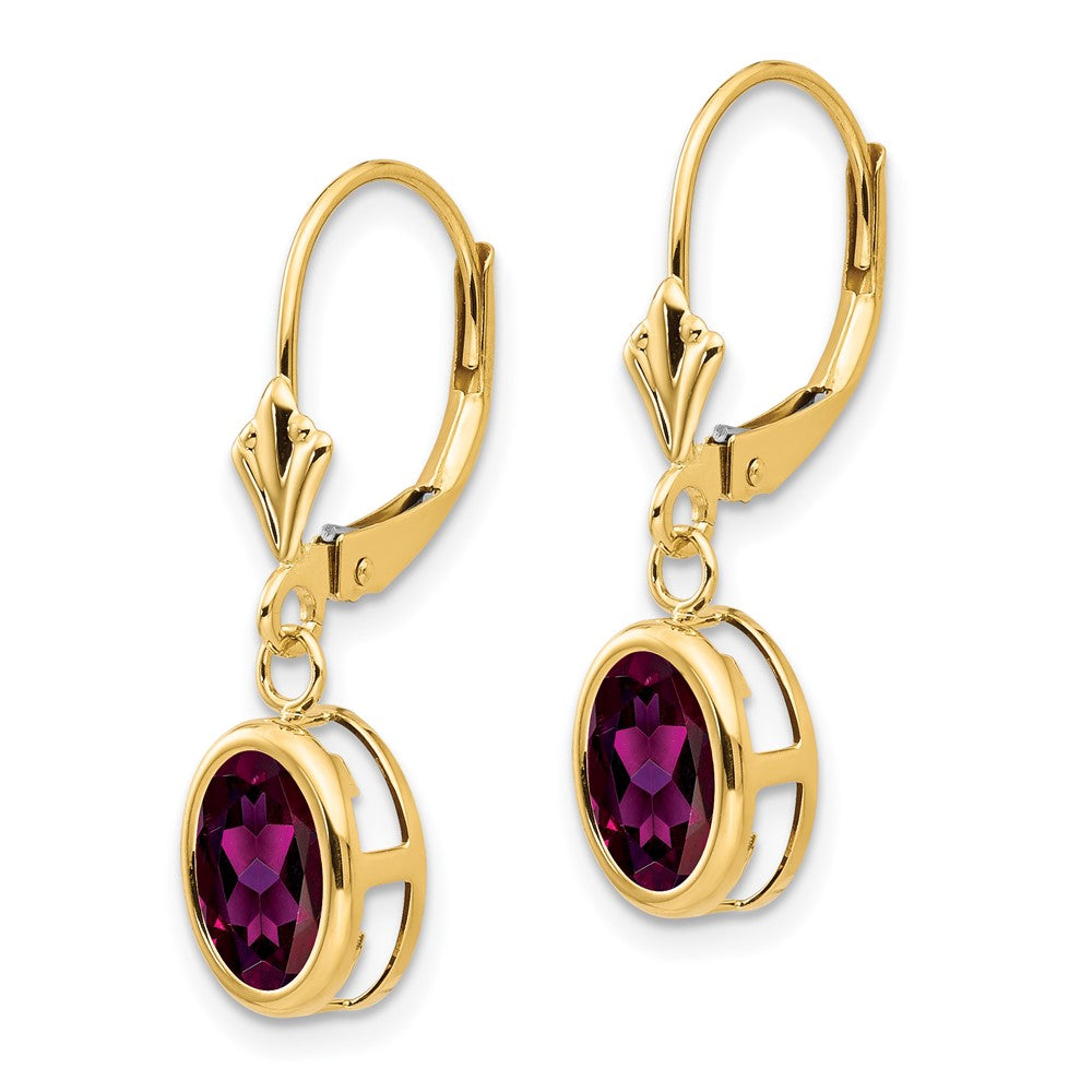 14k Yellow Gold 8x6mm Oval Rhodolite Garnet Leverback Earrings