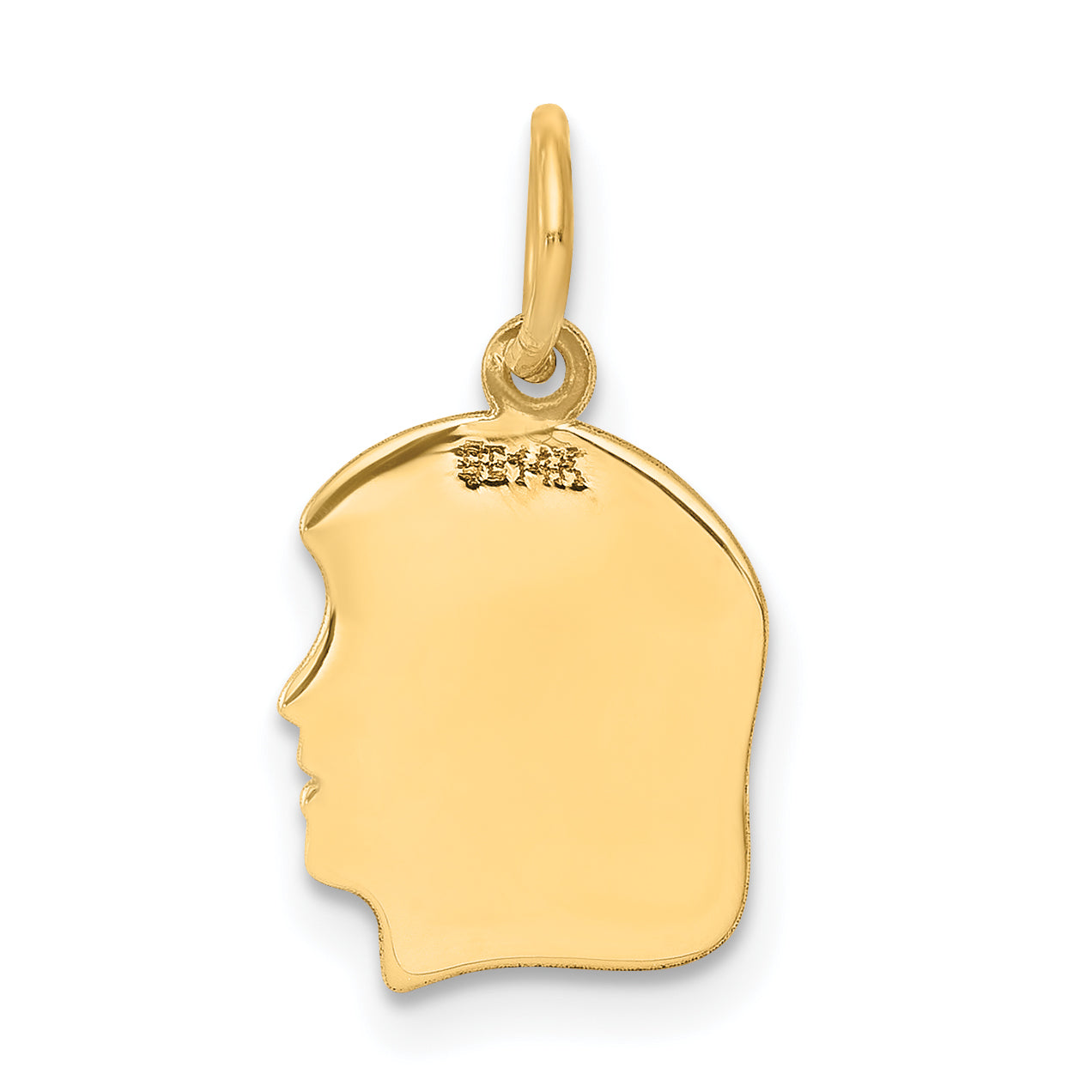 14k Yellow Gold Plain Small Facing Right Engravable Girl Head Charm