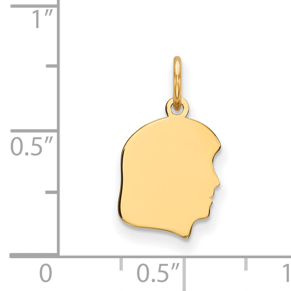 14k Yellow Gold Plain Small Facing Right Engravable Girl Head Charm