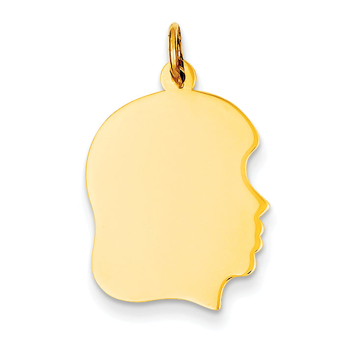 14k Yellow Gold Plain Medium Facing Right Engravable Girl Head Charm