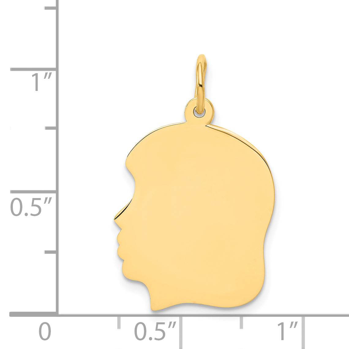 14k Yellow Gold Plain Medium Facing Left Engravable Girl Head Charm