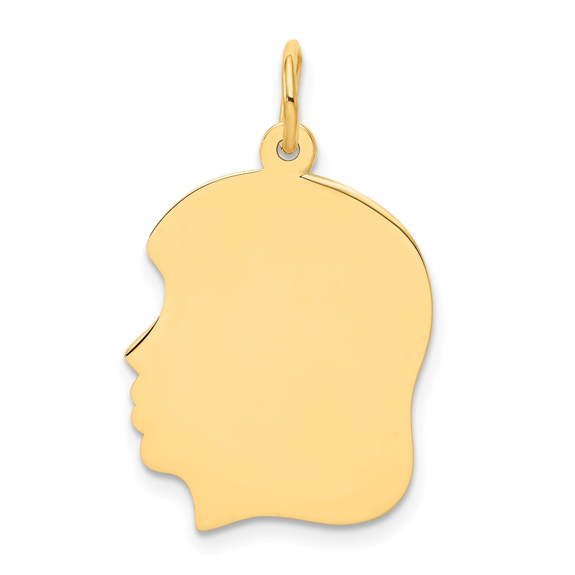 14k Yellow Gold Plain Medium Facing Left Engravable Girl Head Charm