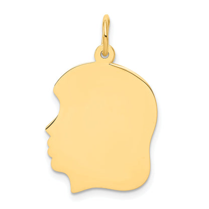 14k Yellow Gold Plain Medium Facing Left Engravable Girl Head Charm