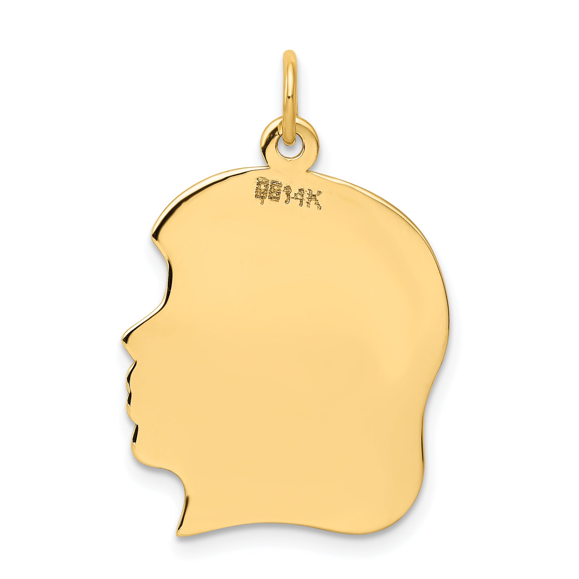 14k Yellow Gold Plain Large Facing Right Engravable Girl Head Charm