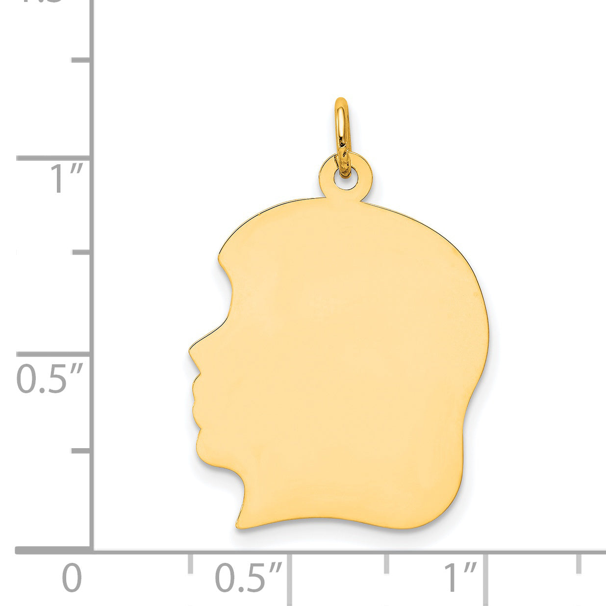 14k Yellow Gold Plain Large Facing Left Engravable Girl Head Charm