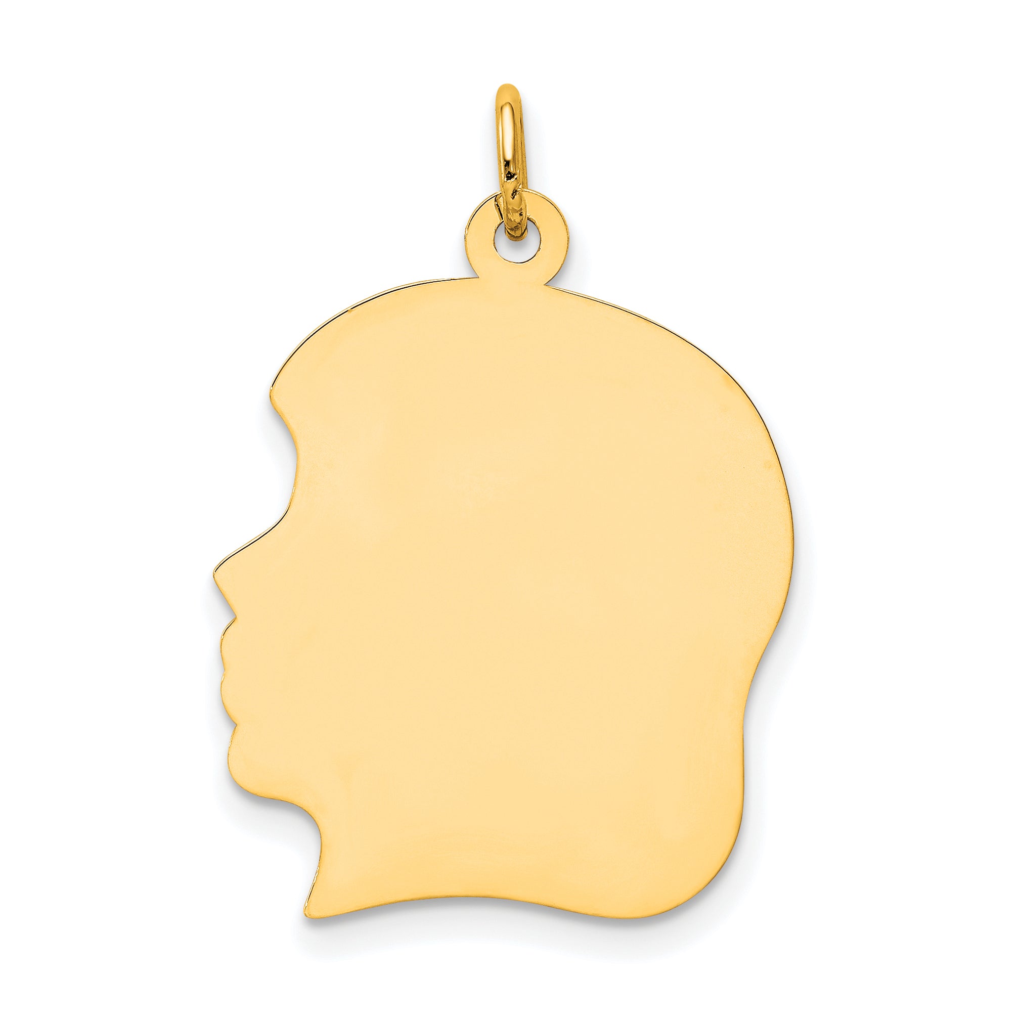 14k Yellow Gold Plain Large Facing Left Engravable Girl Head Charm