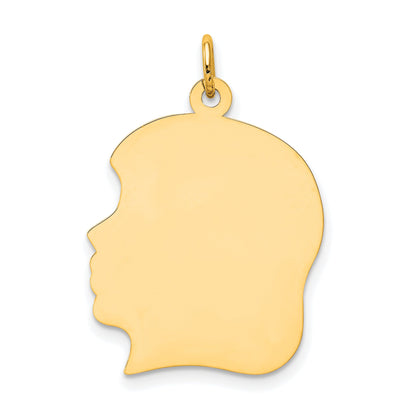 14k Yellow Gold Plain Large Facing Left Engravable Girl Head Charm