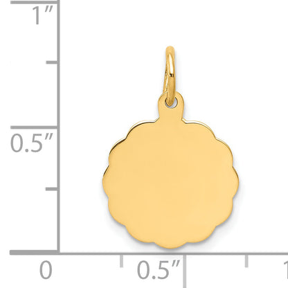14k Yellow Gold Engravable Scalloped Disc Charm