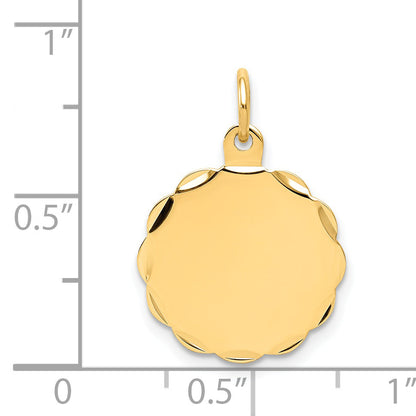 14k Yellow Gold Engravable Scalloped Disc Charm