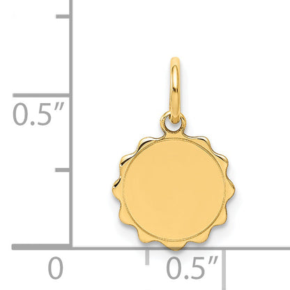 14k Yellow Gold Engravable Scalloped Disc Charm