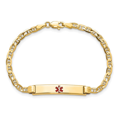 14K Yellow Gold Medical Solid Chain/Solid Plate 26X5mm Centered Red Enamel Anchor Link 6 Inch Baby/Child Id Bracelet