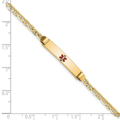 14K Yellow Gold Medical Solid Chain/Solid Plate 26X5mm Centered Red Enamel Anchor Link 6 Inch Baby/Child Id Bracelet