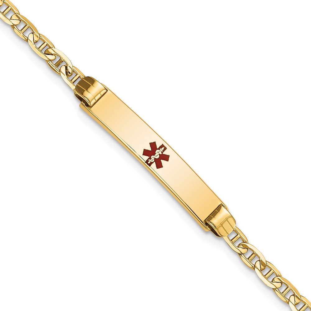 14K Yellow Gold Medical Solid Chain/Solid Plate 26X5mm Centered Red Enamel Anchor Link 6 Inch Baby/Child Id Bracelet