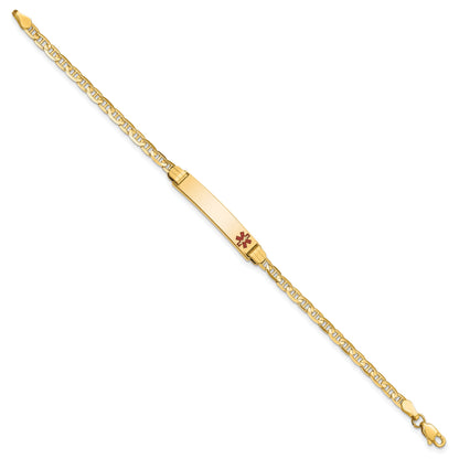 14K Yellow Gold Medical Solid Chain/Solid Plate 26X5mm Off Center Red Enamel Anchor Link 6 Inch Baby/Child Id Bracelet