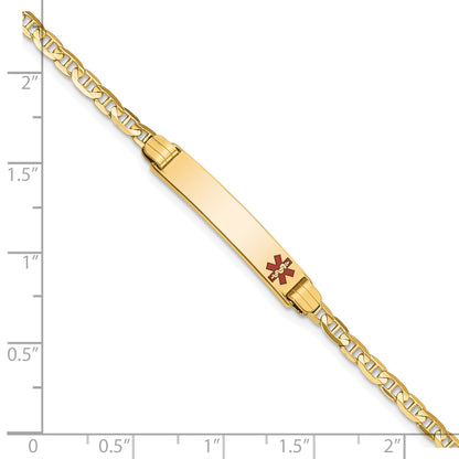 14K Yellow Gold Medical Solid Chain/Solid Plate 26X5mm Off Center Red Enamel Anchor Link 6 Inch Baby/Child Id Bracelet