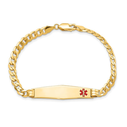 14K Yellow Gold Medical Solid Chain/Solid Plate Soft Diamond Shape 36X9mm Off Center Red Enamel Curb Link 7 Inch Id Bracelet