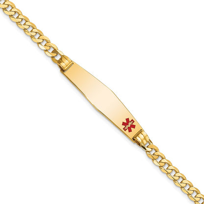 14K Yellow Gold Medical Solid Chain/Solid Plate Soft Diamond Shape 36X9mm Off Center Red Enamel Curb Link 7 Inch Id Bracelet