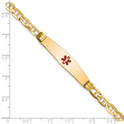 14K Yellow Gold Medical Solid Chain/Solid Plate Soft Diamond Shape 36X9mm Centered Red Enamel Anchor Link 8 Inch Id Bracelet