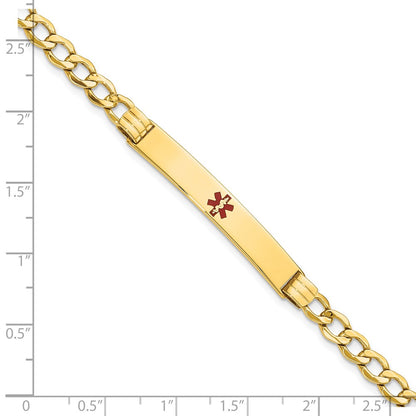 14K Yellow Gold Medical Semi Solid Chain/Solid Plate 37X6mm Centered Red Enamel Cuban Link 8 Inch Id Bracelet