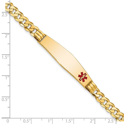 14K Yellow Gold Medical Solid Chain/Solid Plate Soft Diamond Shape 38X9mm Off Center Red Enamel Curb Link 8 Inch Id Bracelet