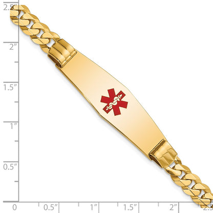 14K Yellow Gold Medical Solid Chain/Solid Plate Soft Diamond Shape 40X12mm Centered Red Enamel Curb Link 8 Inch Id Bracelet