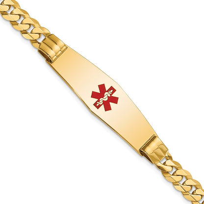 14K Yellow Gold Medical Solid Chain/Solid Plate Soft Diamond Shape 40X12mm Centered Red Enamel Curb Link 8 Inch Id Bracelet