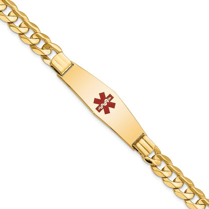14K Yellow Gold Medical Solid Chain/Solid Plate Soft Diamond Shape 40X12mm Centered Red Enamel Curb Link 8 Inch Id Bracelet