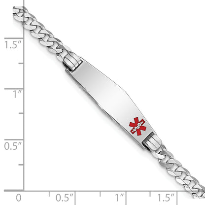 14K White Gold Medical Solid Chain/Solid Plate 26X7mm Soft Diamond Shape Off Center Red Enamel Flat Curb Link 8 Inch Id Bracelet