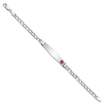 14K White Gold Medical Semi Solid Chain/Solid Plate Soft Diamond Shape 37X9mm Off Center Red Enamel Cuban Link 8 Inch Id Bracelet