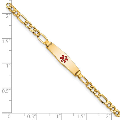 14K Yellow Gold Medical Semi Solid Chain/Solid Plate 20X5mm Soft Diamond Shape Centered Red Enamel Figaro Link 6 Inch Baby/Child Id Bracelet