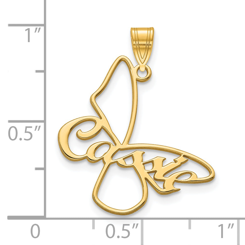 14K Yellow Gold Small Butterfly With Name Pendant