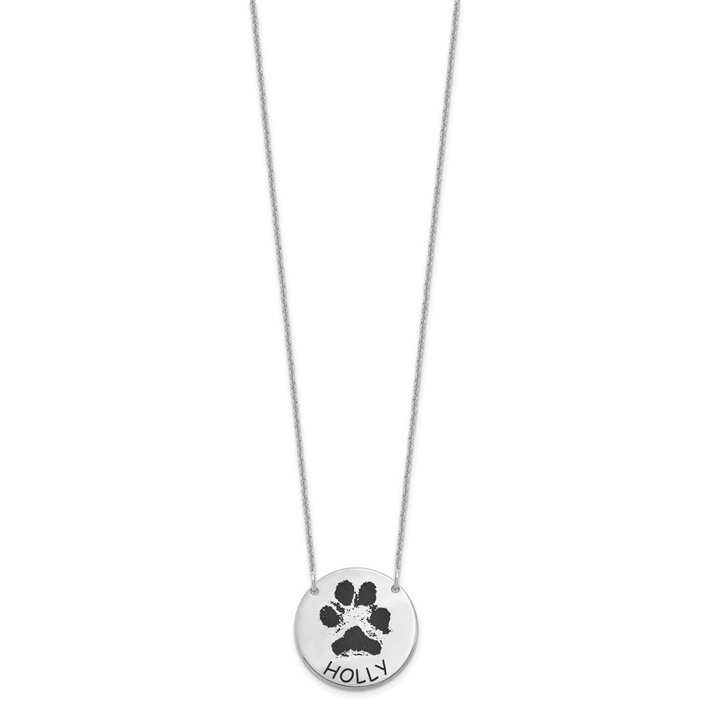 14K White Gold Epoxy Paw Print Necklace