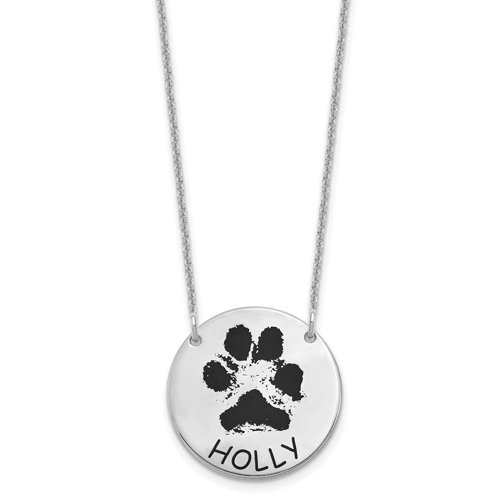 14K White Gold Epoxy Paw Print Necklace