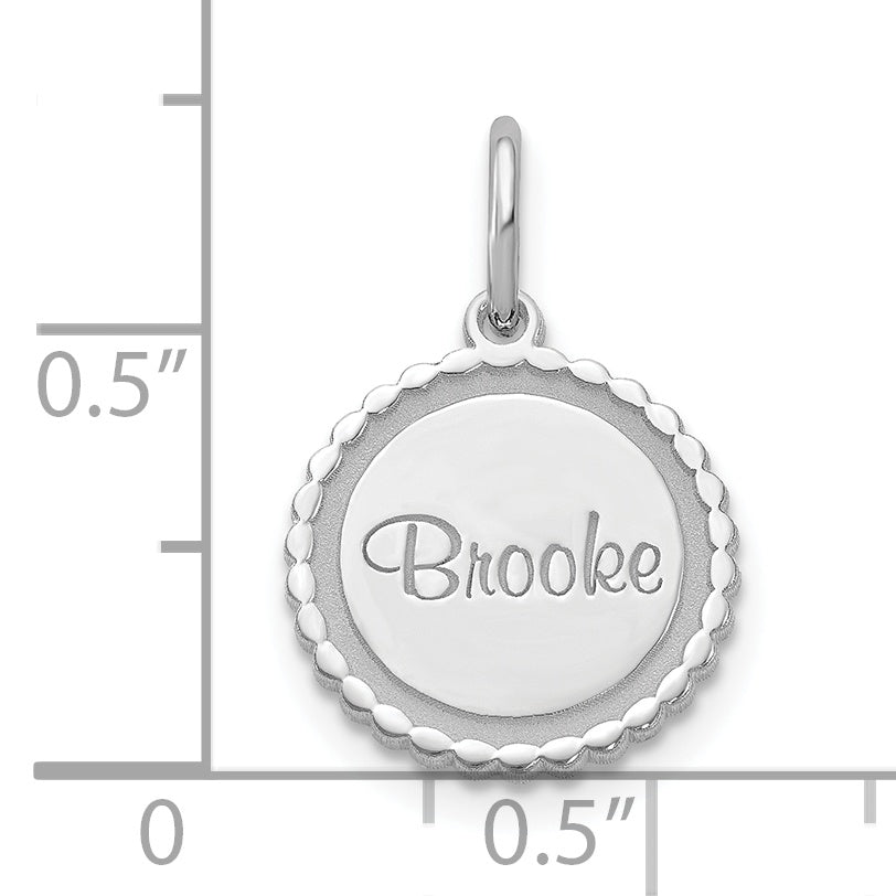 Sterling Silver Silver/Rhodium Plated Scalloped Disc With Name Charm