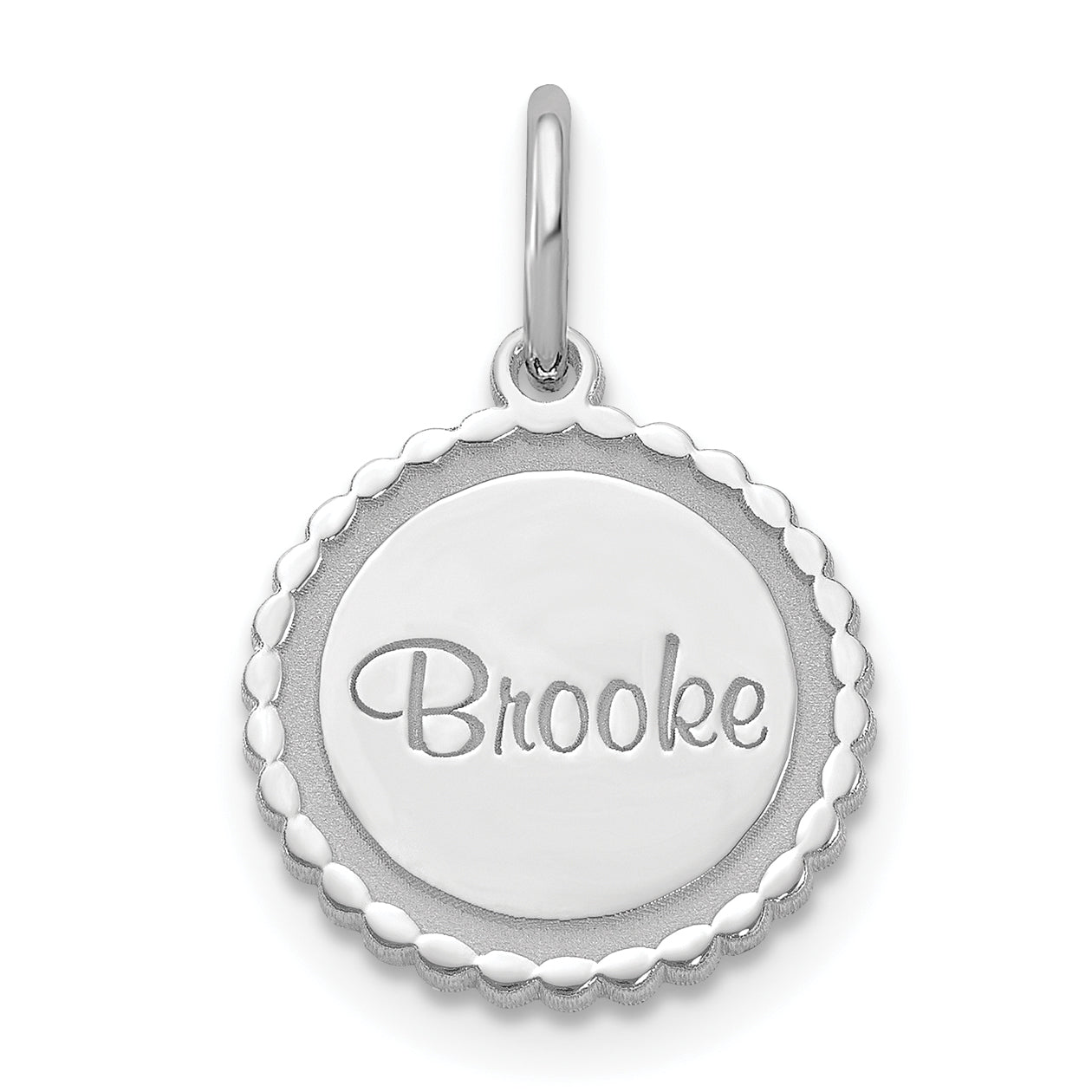 Sterling Silver Silver/Rhodium Plated Scalloped Disc With Name Charm