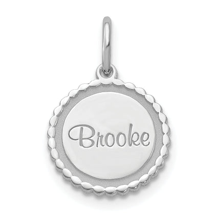 Sterling Silver Silver/Rhodium Plated Scalloped Disc With Name Charm