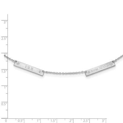 14K White Gold Brushed 2 Station With Diamonds Necklace