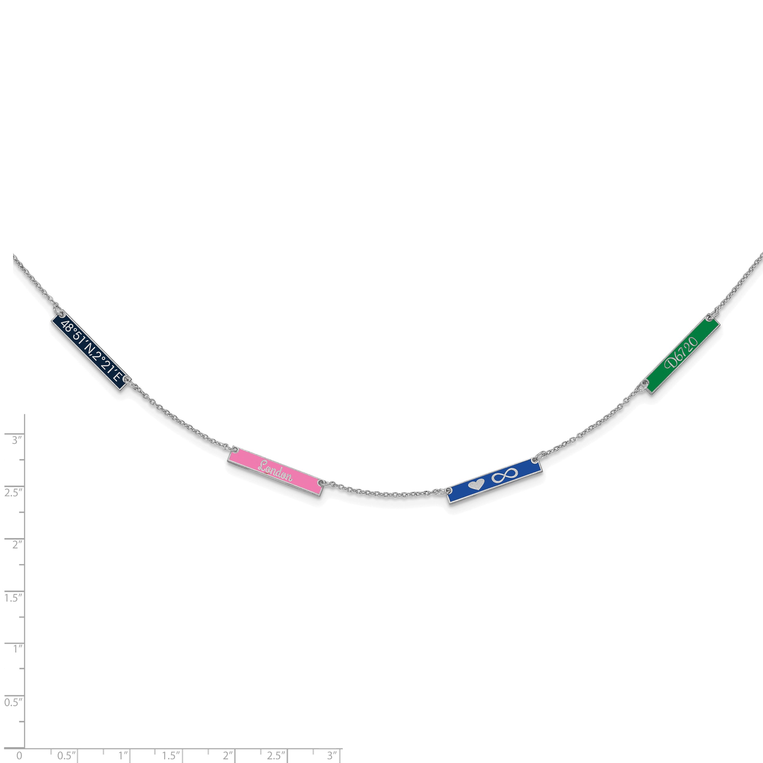 Sterling Silver Silver/Rhodium Plated Brushed 4 Station Epoxy Necklace